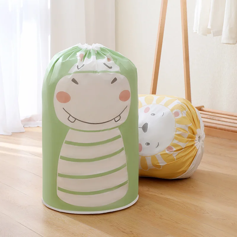 Cartoon Giraffe Foldable Storage Bag Drawstring Moisture-proof Mildew-proof Clothes Blanket Baby Toy Organizer Travel Quilt Bags