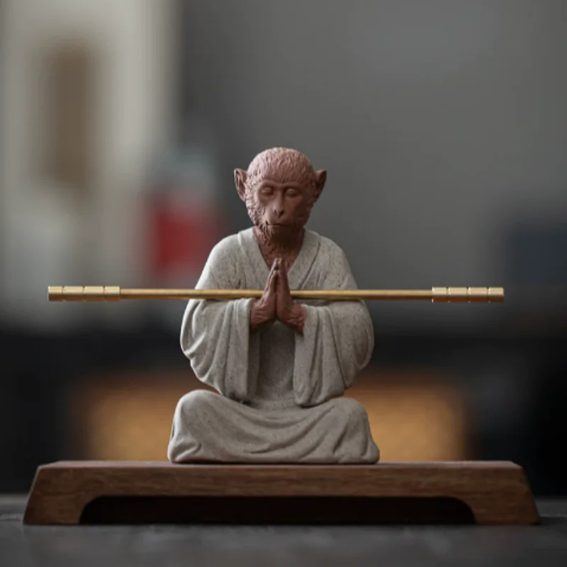 Zisha Clay Monkey King Statue - Qitian Dasheng Sun Wukong Sculpture, Zen Home & Garden Decor Landscape Ornament