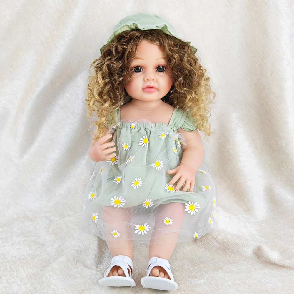 55cm Curly Hair Simulation Girl 22inch Cute Dress Vinyl Body Reborn Dolls Dress Up Game Doll Children's Day Gift