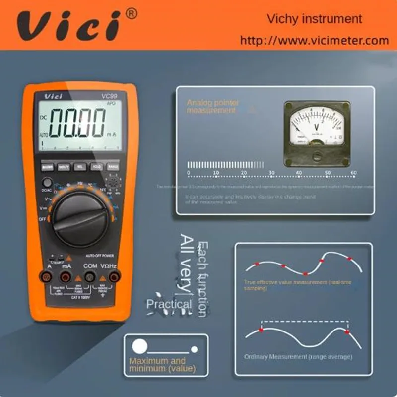 Imagem -04 - Multímetro Digital Capacitância de Resistência Auto Freqüência de Temperatura 6000 Contagens Vici-vc99