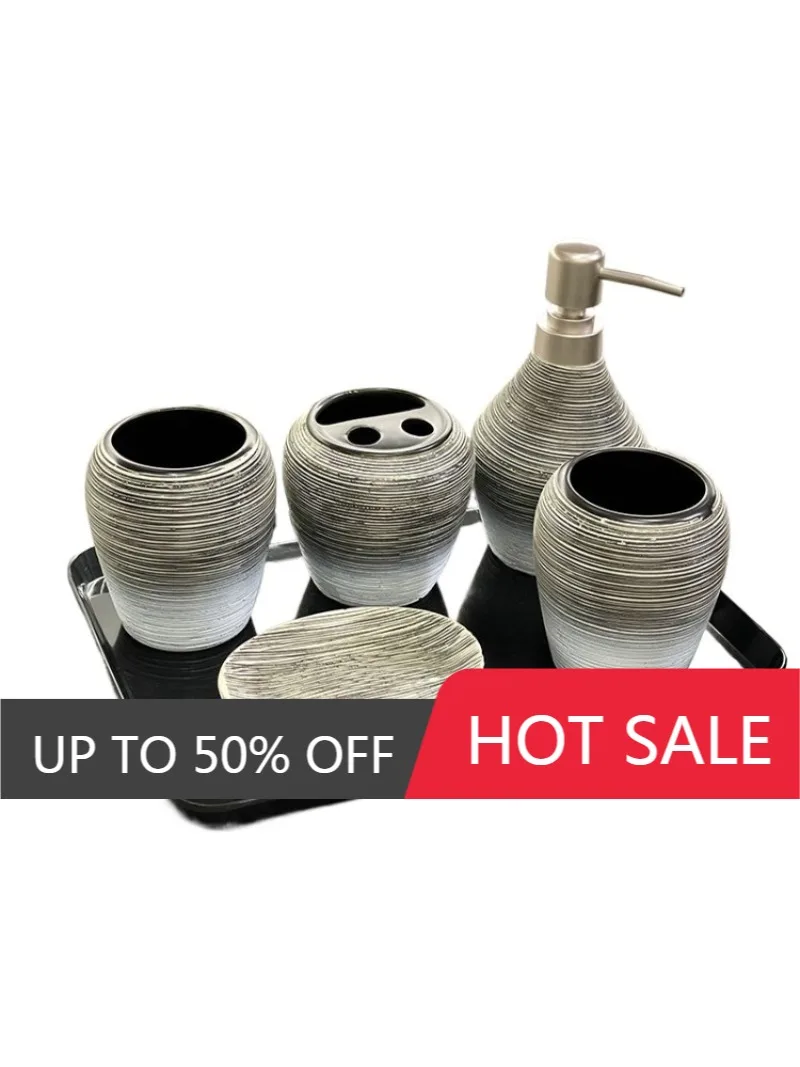 Threaded Ceramic Lotion Bottle Rinse Cup Bathroom Accessories Modern Gradient Striped Ceramic Portable Lotion Bottle Soap Dish
