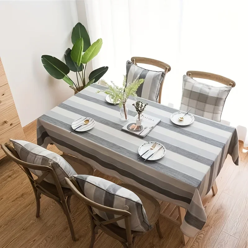 1 piece, linen-textured spring striped three-color rectangular tablecloth, suitable for kitchen table decoration, yzb