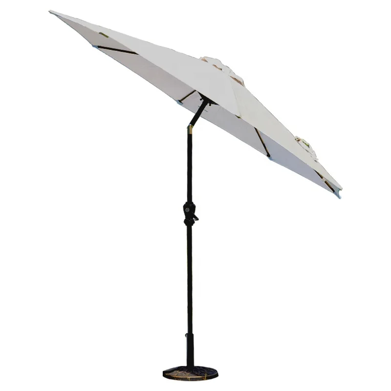 Outdoor Hand-Cranking Polyester Parasol Umbrella Push Button Tilt Modern for Garden Hotel Sun-Blocking Sun Canvas Umbrella