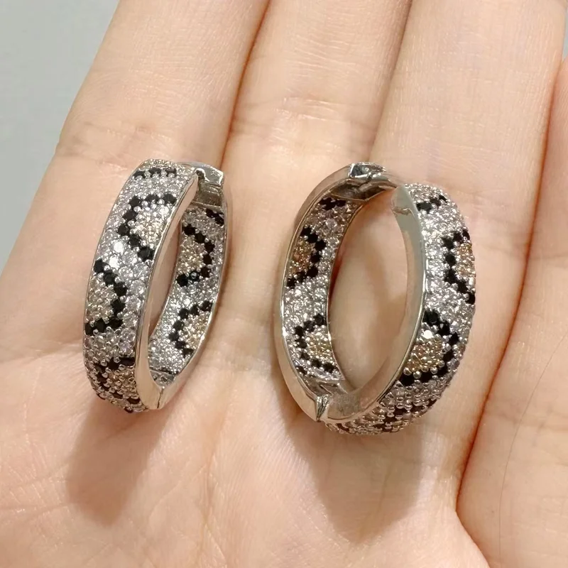 HECHENG, Modische Creolen mit Leopardenmuster und Zirkonia, kleine/große Creolen für Damen, Geburtstagsgeschenk, 1 Paar