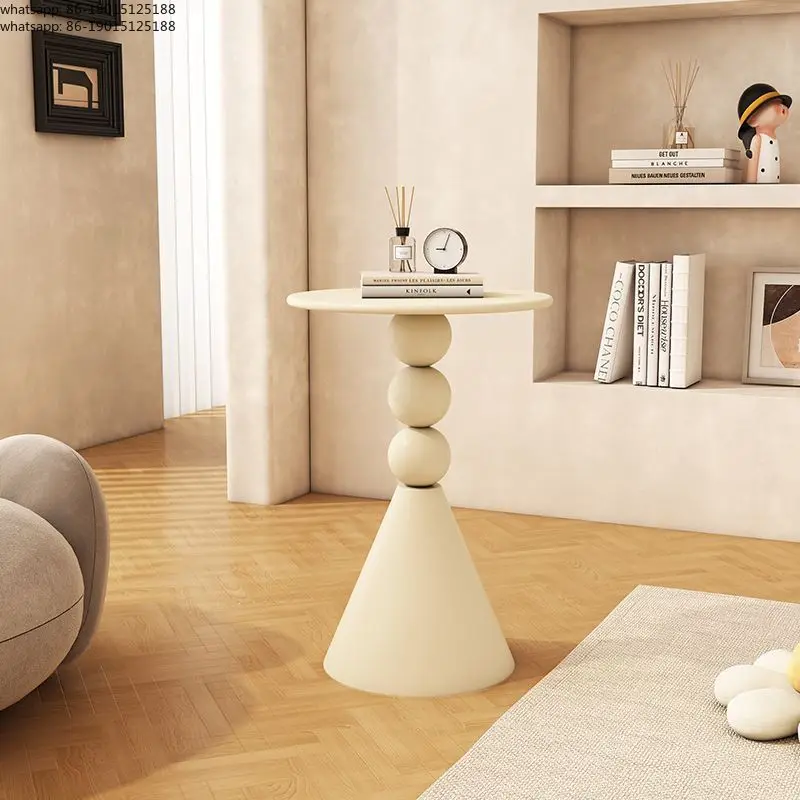 Living Room Side Table Compact Metal Round Coffee Table Cream-colored Couch End Table Iron Sofa Corner Desk