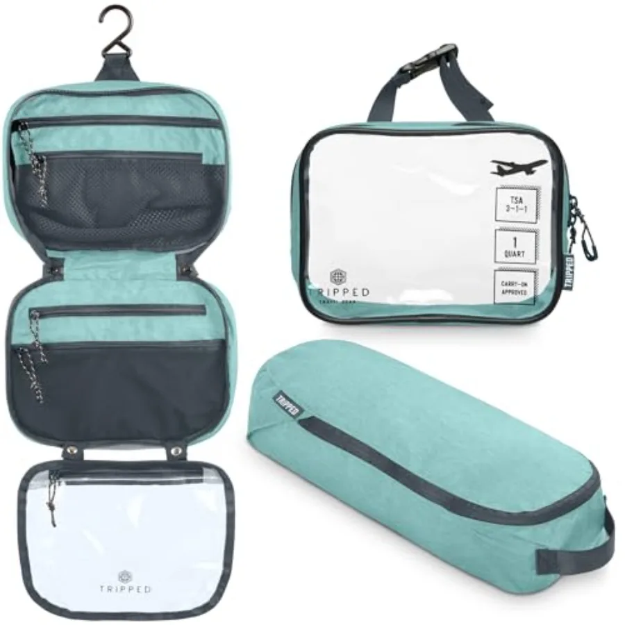 

Hanging Travel Toiletry Bag Set with 311 TSA Cosmetic Liquid Bags and Ultralight Accessory Organizer Pouch in Black for Easy Or