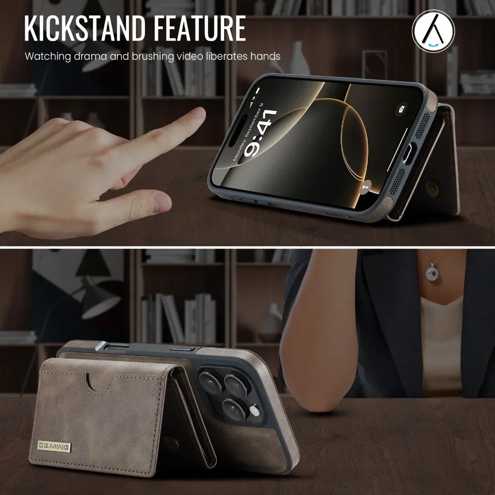 Detachable Magnetic Wallet Phone Case For iPhone 16 Pro Max 15 14 Plus 13 12 11 For Magsafe RFID Blocking Card Holder Back Cover