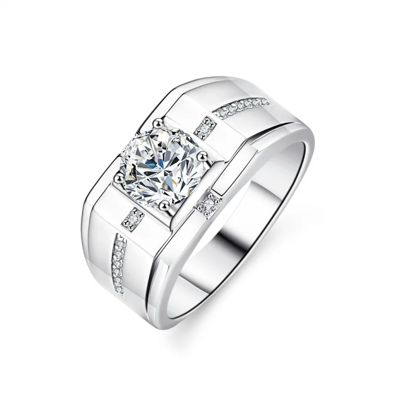 

S925Sterling Silver Platinum Plated Moissanite Ring Simple and Elegant Men's Ring Wedding Ring Passed Real Diamond Test