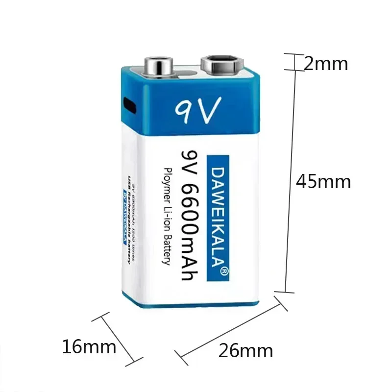 New 9V 6600mah lithium ion fast rechargeable battery teyt-c Interface USB battery 9V multimeter lithium microphone Toy + cable