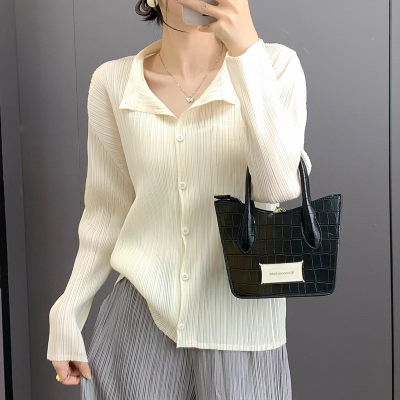Miyake Fold Collar Jacket 2025 Spring and Autumn Versatile Pleat Collar Solid Color Loose Casual Fashion Cardigan Top Short
