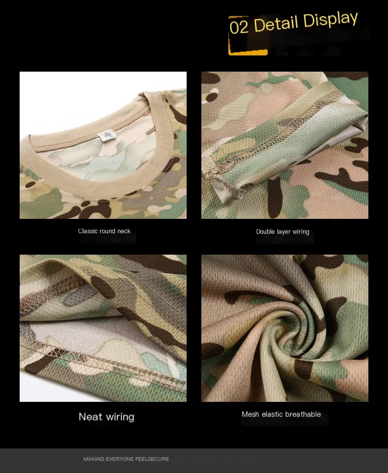Camouflage short sleeved men's summer quick drying sports T-shirt, outdoor physical training clothing, tactical T-shirt