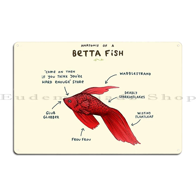 Anatomy Of A Betta Fish Metal Sign Cinema Club Bar Wall Cave Customized Tin Sign Poster