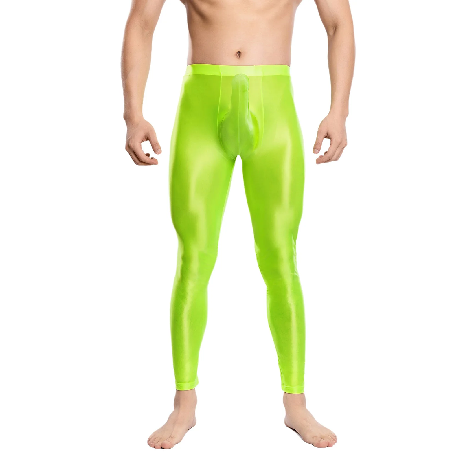 Lingerie masculina calças justas brilhantes ver através de leggings sexy cintura elástica bainha bolsa calças elásticas yoga sportwear