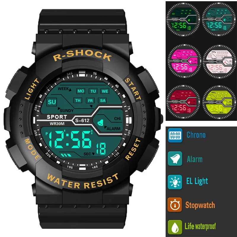 Men\'s Digital Electronic Watch Sports Glow 55mm Large Dial Watch Student Outdoor Adventure Trend Multifunctional Watches Clock