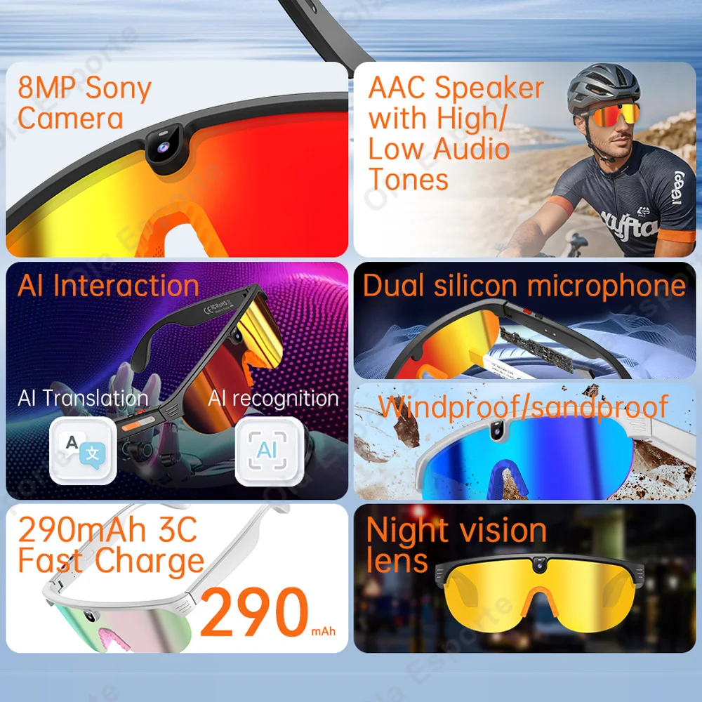 4K Polarized Sunglasses AI Smart HD 800W Camera Bluetooth Call Translation For Square Oversized Anti Glare UV400 Driver Goggles