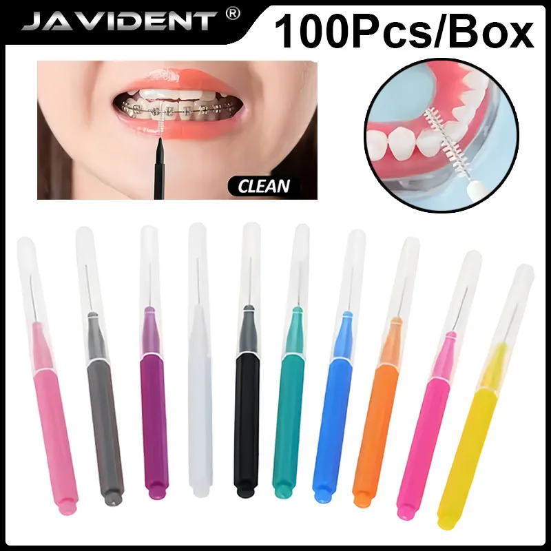 100Pcs Orthodontic Floss Sticks: Straight Design for Cleaning Between Teeth; Stainless Steel and Plastic Interdental Brushes