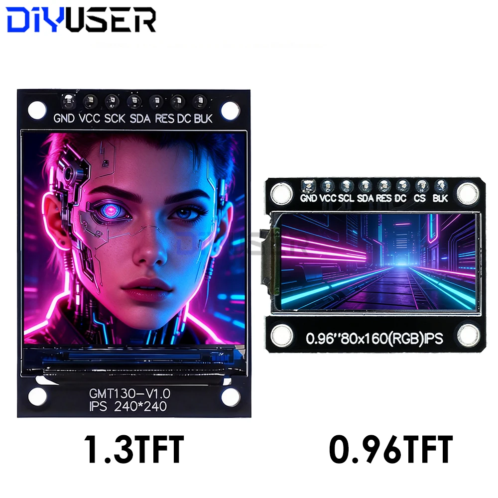 Módulo LCD colorido IPS 7P SPI HD 65K de 0,96 / 1,3 polegadas ST7735 Drive IC 80 * 160 (não OLED) para Arduino