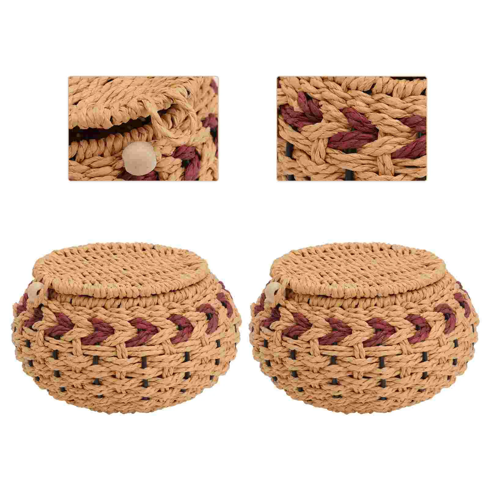 2 Pcs Go Game Stones Bowl Woven Chess Straw Pot Weaving Simple Jar Storage Container for Brown