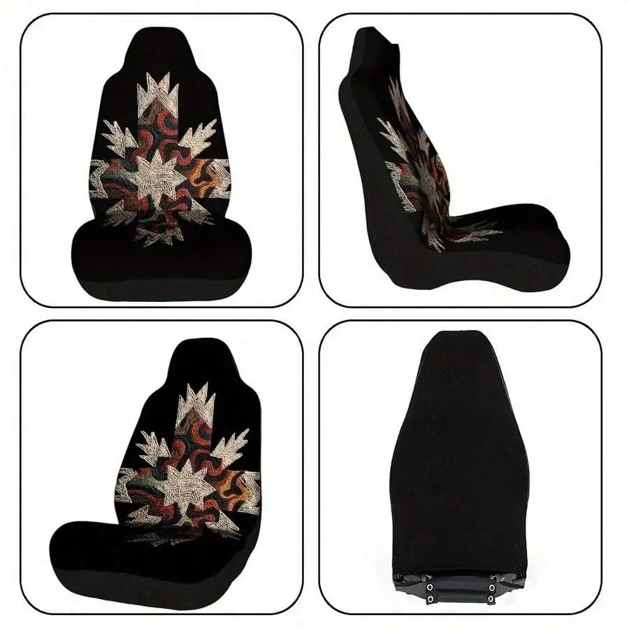 

Universal Car Seat Cover Set With Geometric Starburst Pattern For Front Seats Protection