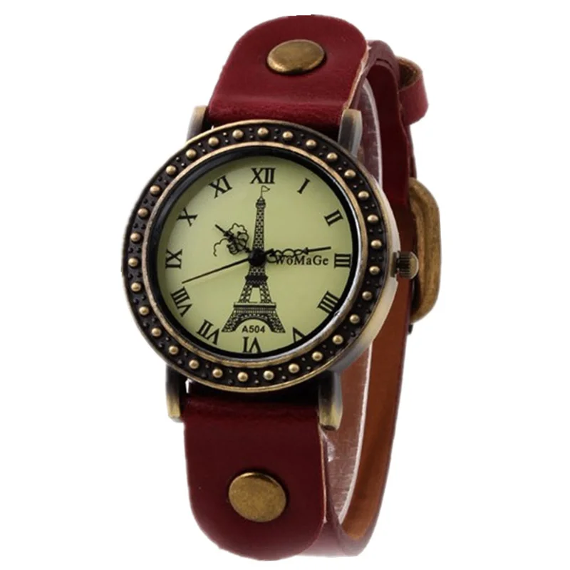 vintage style Sports wristwatch high quality strap leather Retro watches women casual dress orologio  Eiffel Tower retro watch