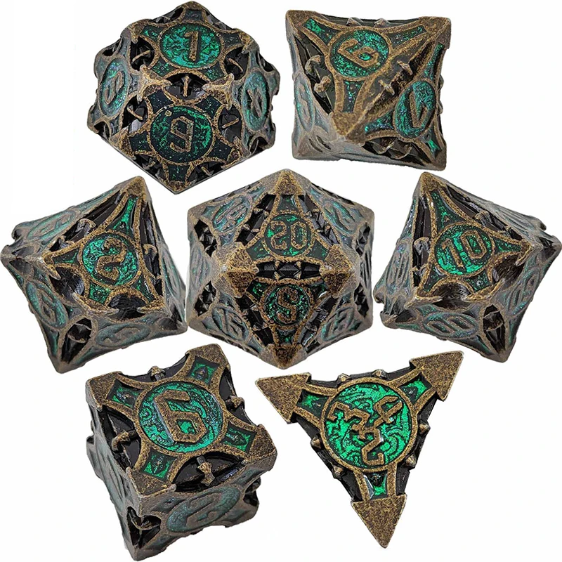 7pcs/set Metal Material Solid Polyhedral Dice Set D4 D6 D8 D10 Hot Party Table Games Dices Accessory For DND Role Playing Game