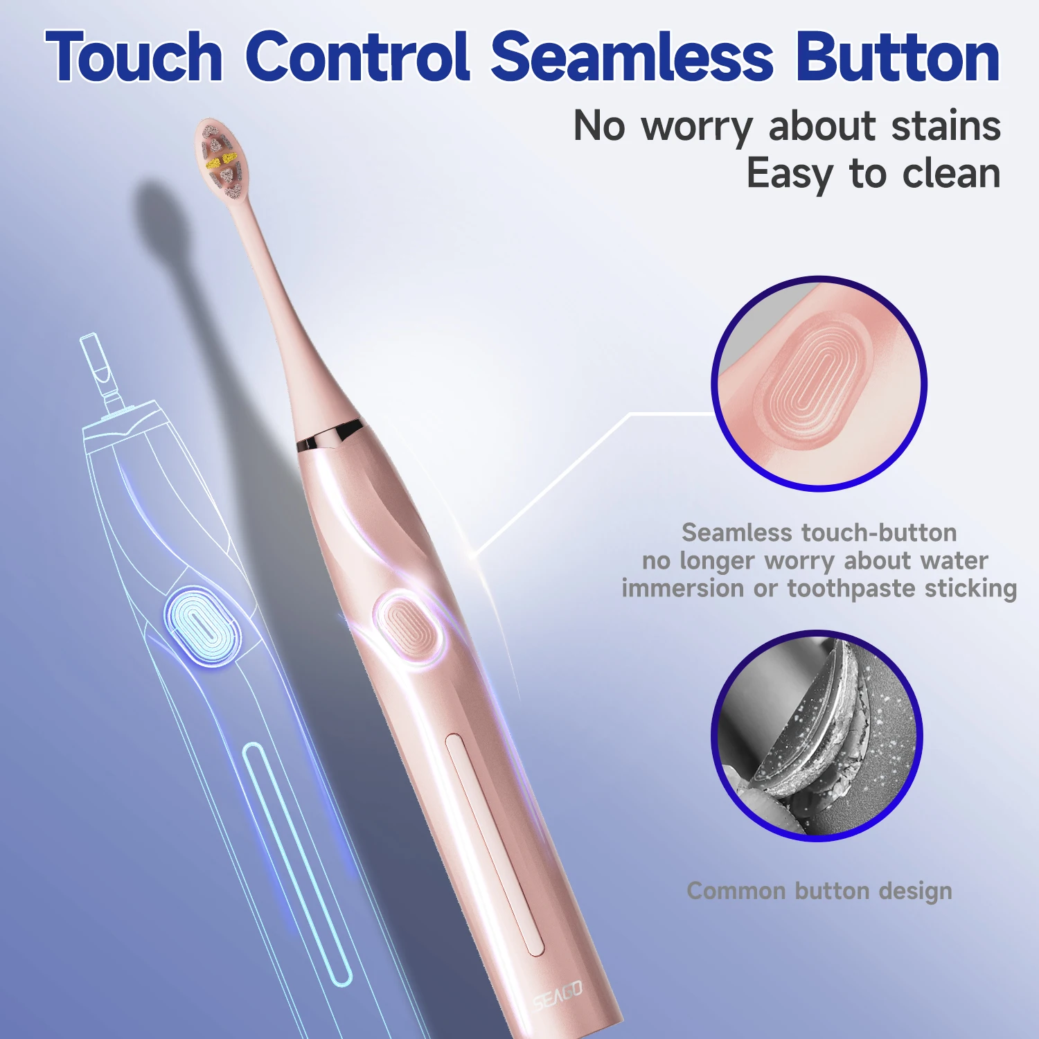 Seago Sonic Toothbrush Electric Toothbrush Touch Control Seamless Button Pressure Sensor with Travel Box Replaceable Brush Head