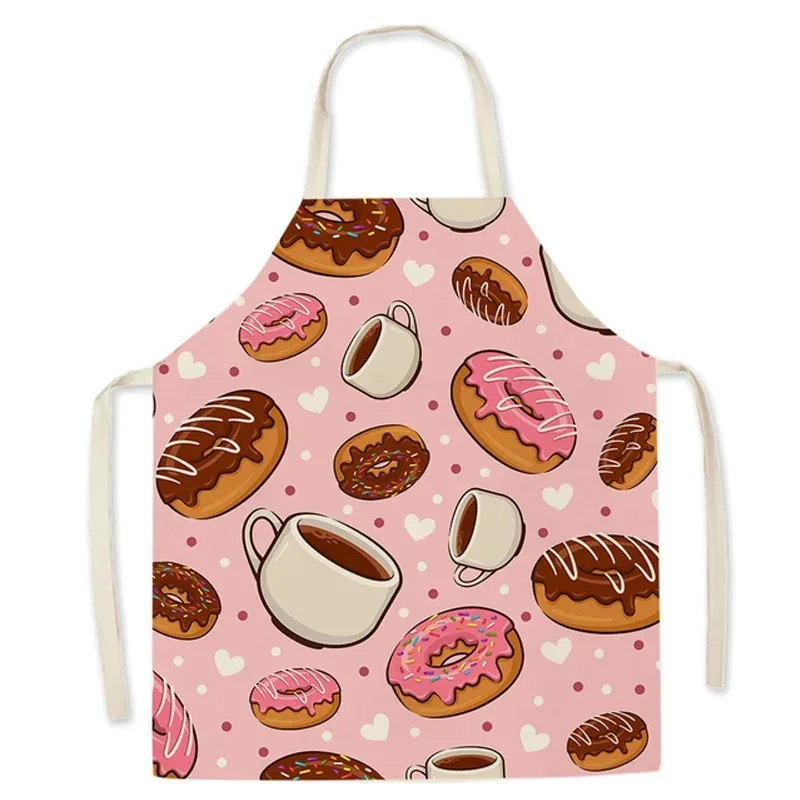 Men Women Fashion Kitchen Apron Kids Lemon Dessert Print Linen Sleeveless Apron Home Cooking Baking Cleaning Bib