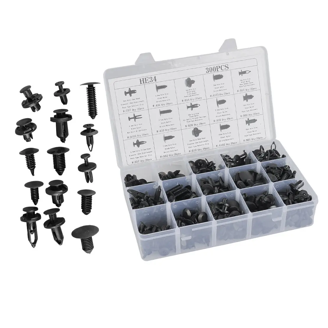 300pcs Car Body Bumper Fender Shield Trim Panel Clip Push Pin Rivet Retainer Kit Black Nylon