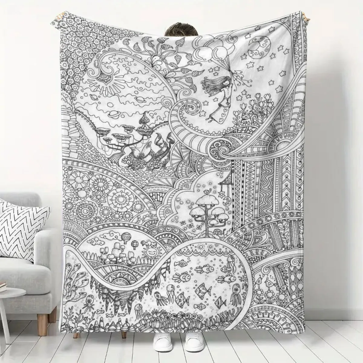 1pc Fantasy Dreamscape Themed Flannel Blanket, Hand-Painted Style Abstract Art Pattern Throw Blanket, Soft and Warm Blanket Suit