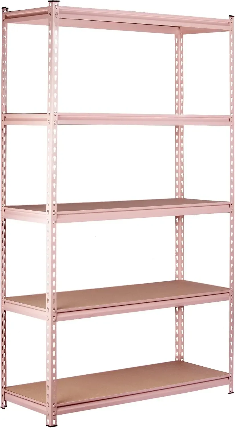 5-Tier Pink Steel Storage Rack Boltless Shelving Tier Height Adjustable 42