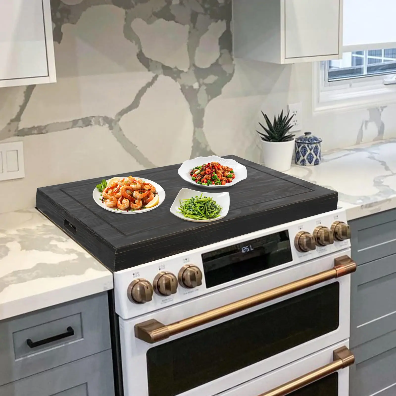 غطاء موقد لوح المعكرونة، أغطية علوية للموقد الخشبي مقاس 30 × 22 بوصة لموقد الزجاج والموقد الكهربائي، موقد غاز، خشبي S