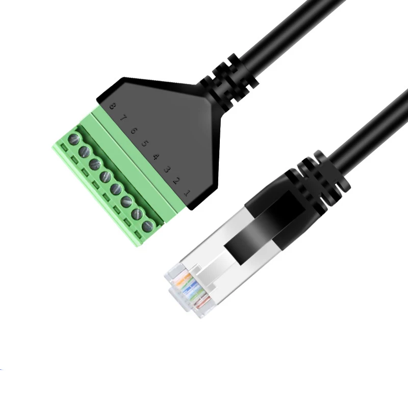 1 SZTUK 20/30 cm RJ45 Ethernet męski na 8-pinowy terminal AV Adapter śrubowy Konwerter Blok Wtyczka Kabel do kamery CCTV