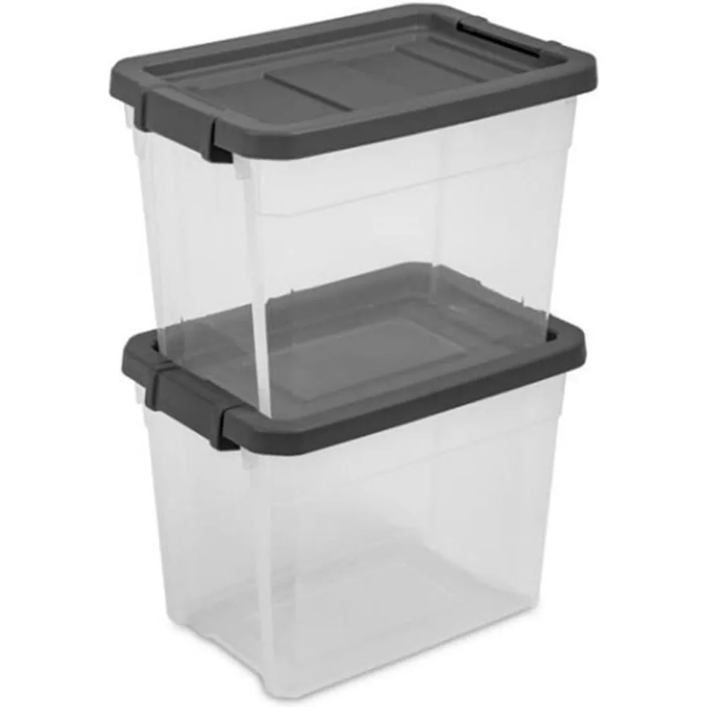 Voor Sterilite 30 Qt doorzichtige plastic stapelbare opbergbak met grijs grendeldeksel, 6-pack