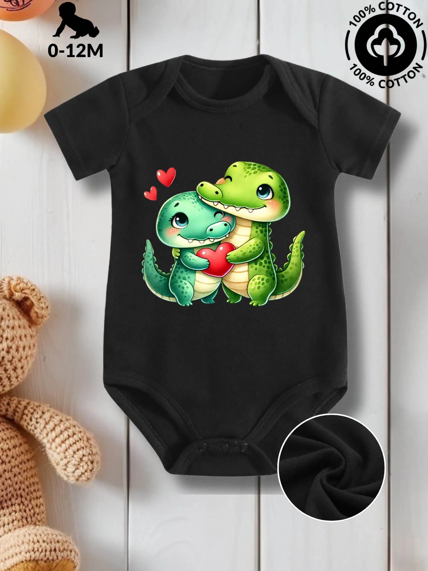 

Детский костюм унисекс для ползания Crocodile Love Valentine, комбинезон из чистого хлопка для ухода за кожей, всесезонное черное боди 190GSM