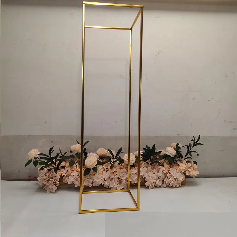 gold-plated Wedding Arch Iron Column Plinth Ballon Arch Wedding Birthday Stage Background Booth Prop Metal Square Frame