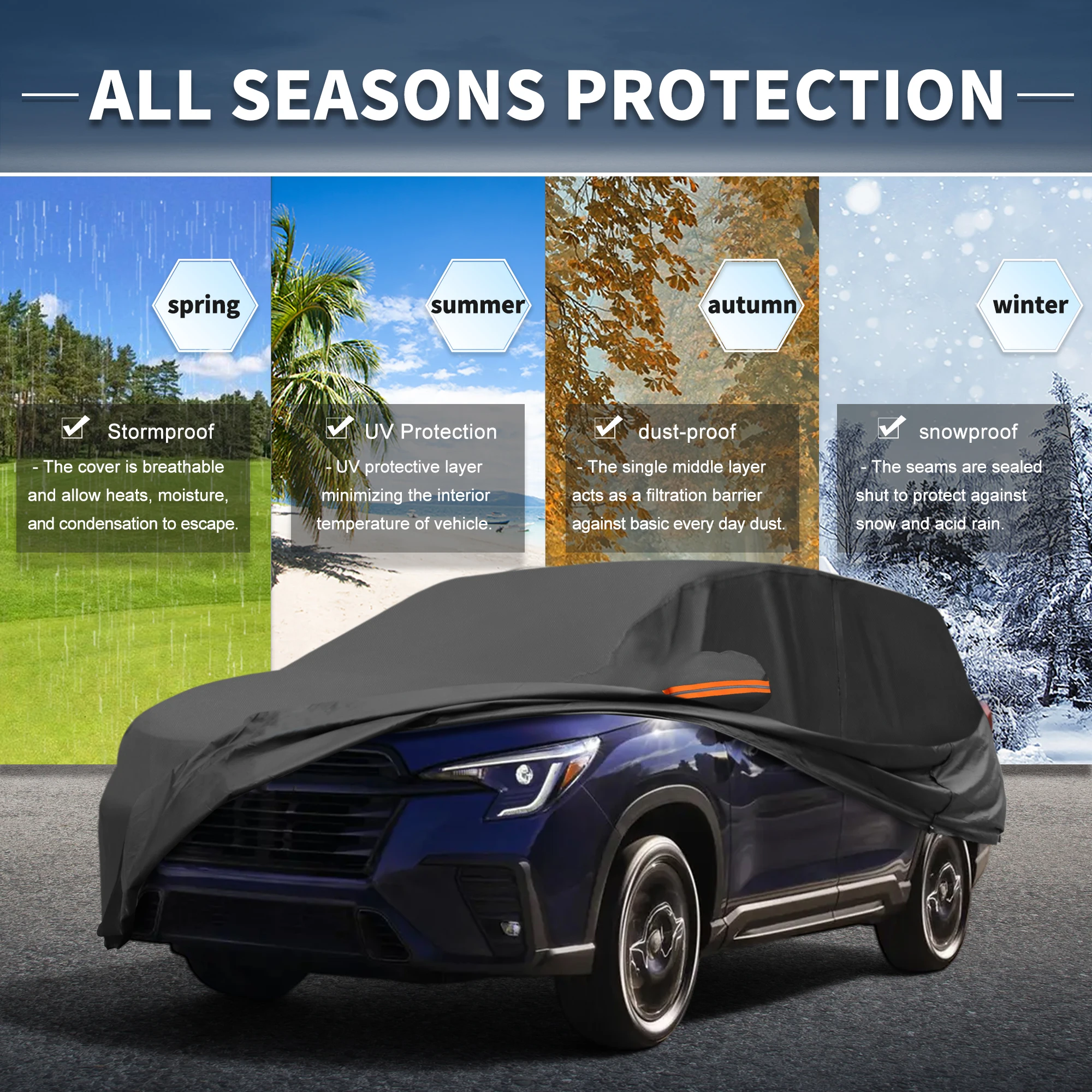 UXCELL for Subaru Ascent Aluminum Film Outdoor Full Car Cover All Weather Rain Snow Protection with Driver Door Zipper