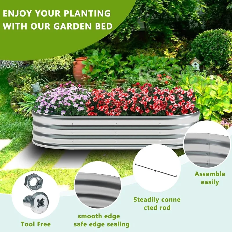 2 Pack Galvanized Raised Garden Bed Metal Oval Raised Garden Beds Outdoor Planter Box for Vegetables (6x3x1FT, Silver)