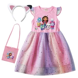 New Summer  Baby Girl Gaby Cat Dresses Bag Headband Kids Gabby's Dollhouse Christmas Party Cosplay Costume for girls