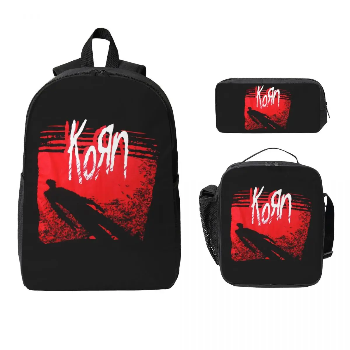Korn Metal Rock Music Backpack Student BookBag School Bag Computer Shoulder Bags 3ps Insulated Lunch Bag Pencil Case