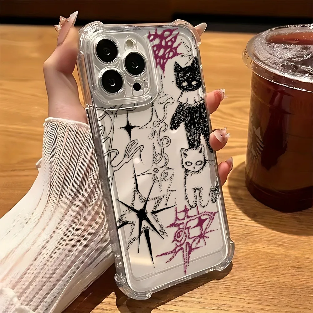 

Minimalist Cartoon Cat Phone Case For iPhone 17 Pro Max Cases iPhone 16E 16 15 14 13 12 11 XS X XR 7 8 Plus Clear Soft TPU Cover