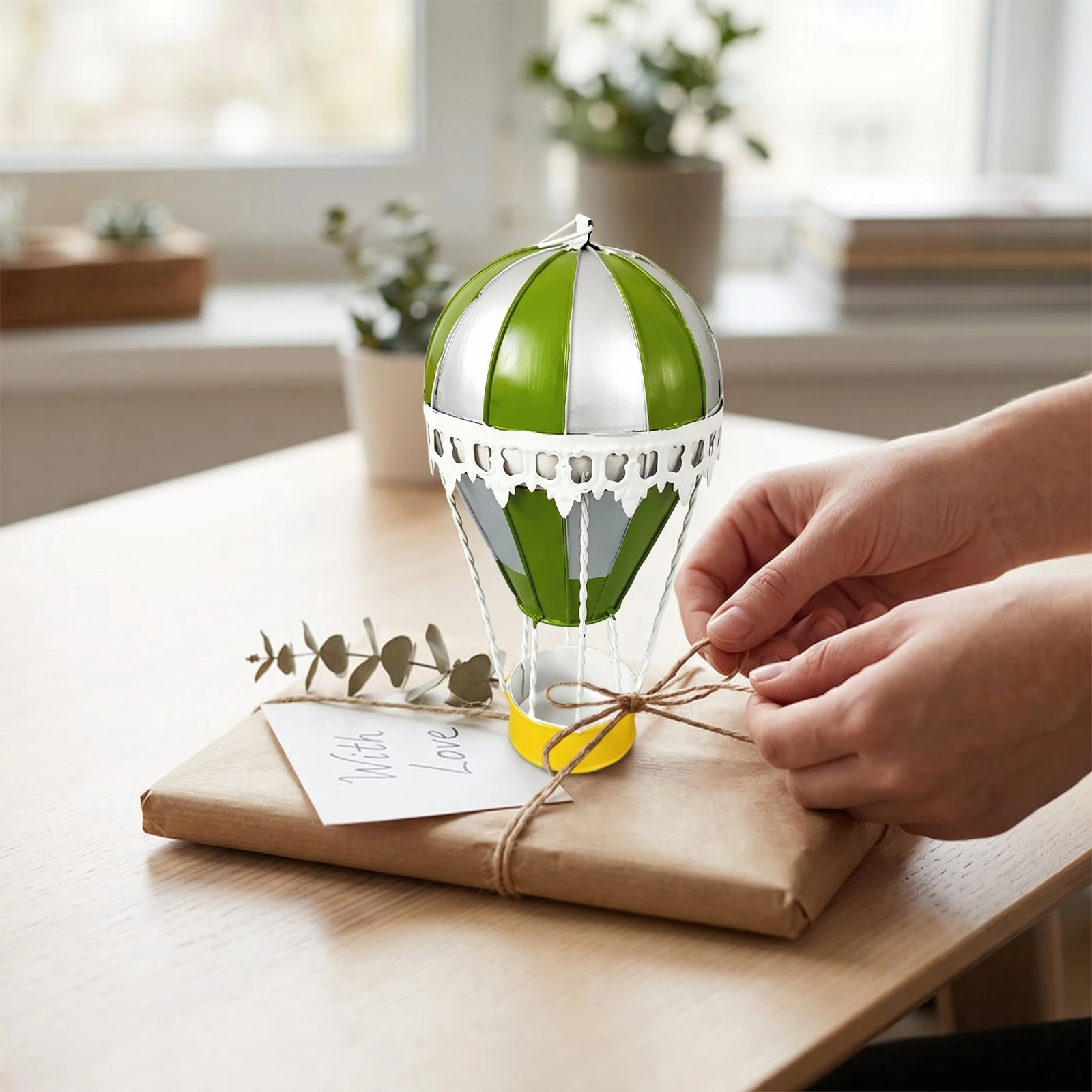Ornamento de Balão de Ar Quente Artesanal em Metal, Decoração Resistente e Inquebrável para Janela, Café