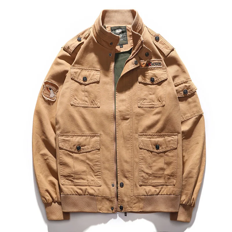 

Мужская хлопковая куртка с завязками, весенне-осенняя новинка, свободная посадка, цветная рабочая одежда, верхняя одежда, водонепроницаемая застежка-молния, большой размер