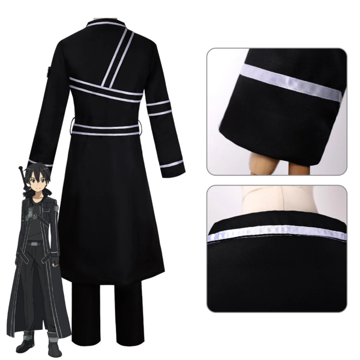 Anime Sword Art Online Kirigaya Kazuto Cosplay Costume SAO Kirito Black Long Coat Trench Wig Man Woman Halloween Party Suit - view 5