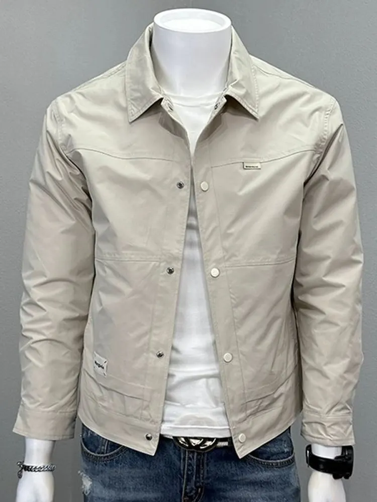 2025 New Men's Fashionable Stand Collar Jacket Trendy All-Match Workwear Outerwear Windproof Regular Sleeve Length Spring Autumn