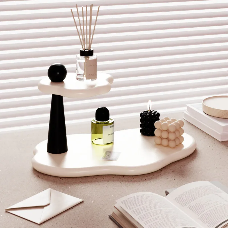 Rotating 2-Tier Wooden Shelf Desk Organizer Cream Style Tray for Cosmetics & Perfume Jewelry Display Stand for Vanity Table