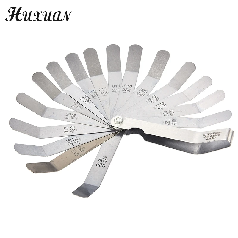 

1 set for 16 Blades Feeler Gauge 0.05 to 1mm Thickness Curved Stainless Steel Gap Metric Filler Feeler Gauge HOT