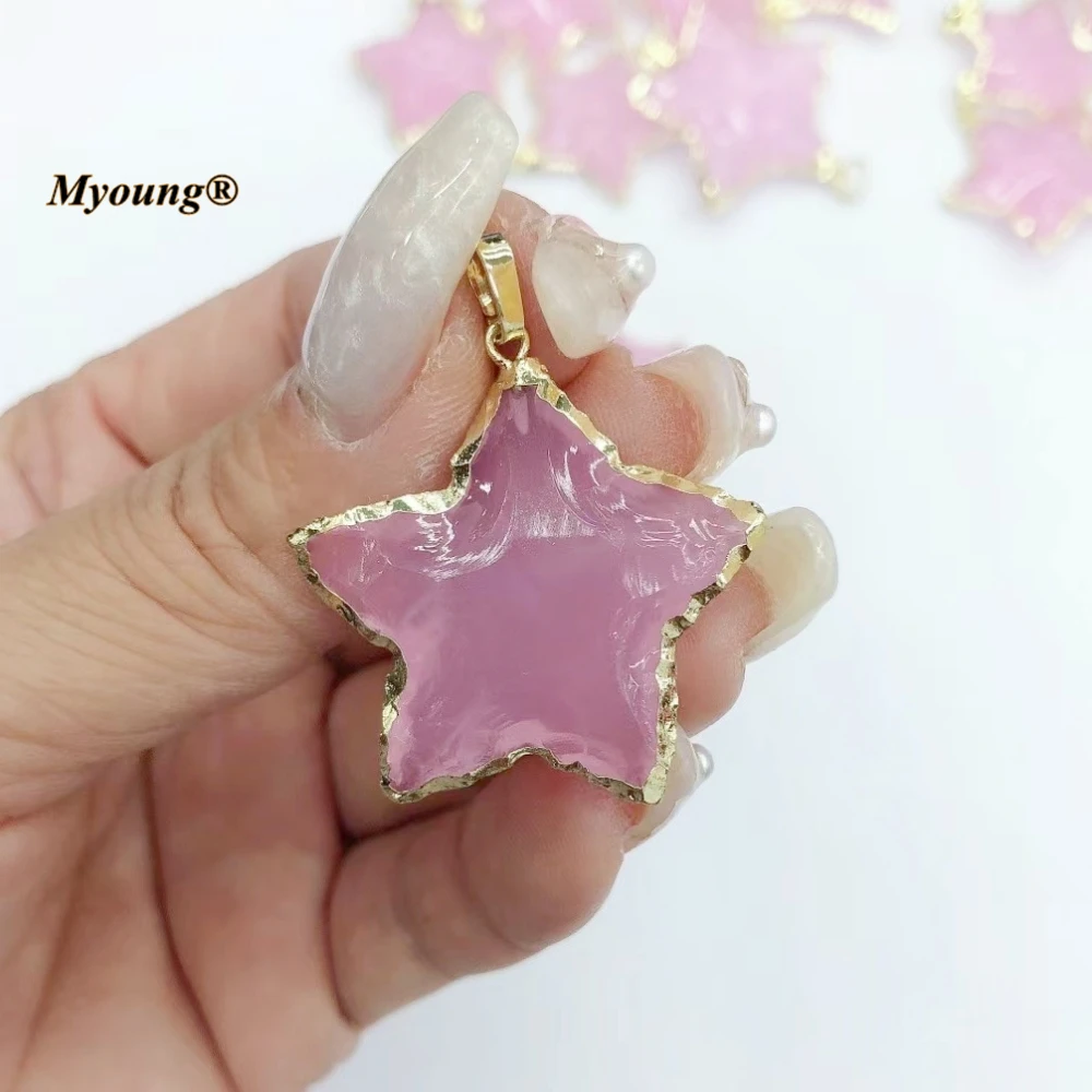 10PCS Handcrafted Star Shape India Pink Opal Focus Necklace Pendant MY231020