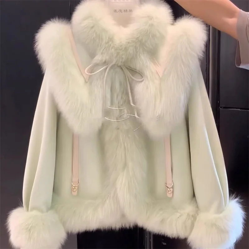 New Thick Imitation Fox Fur Grass Patchwork 2024 Autumn Winter Women\'s Fur Coat Down Cotton Jacket Lamb Wool Jacket For Women