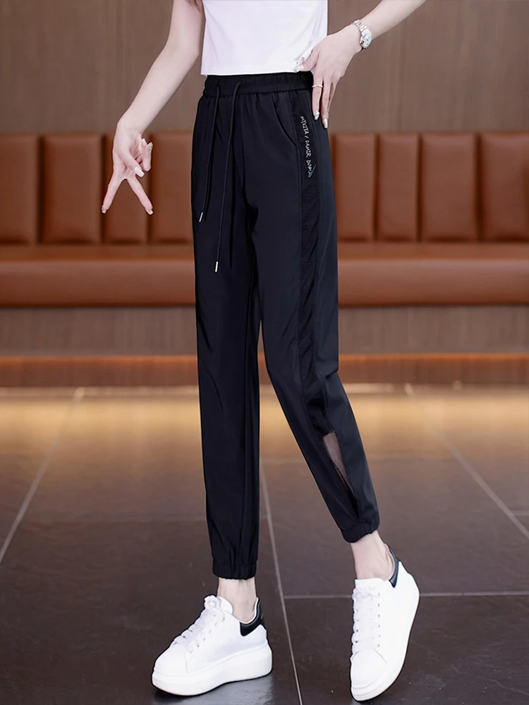 

Nine-Foot Women's Sport Pants Summer Thin New Loose Ice Silk Quick Dry Casual Trousers High Waist Street Style Sportswear