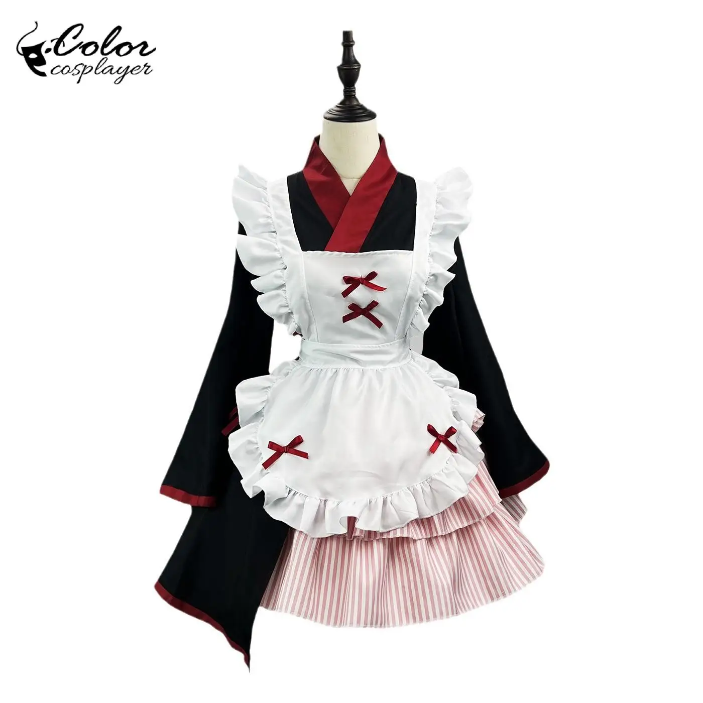 Color Cosplayer Japanese Style Maid Dress Anime Lolita with Apron Kimono Women Long Sleeved Dress Carnival Cosplay Costume